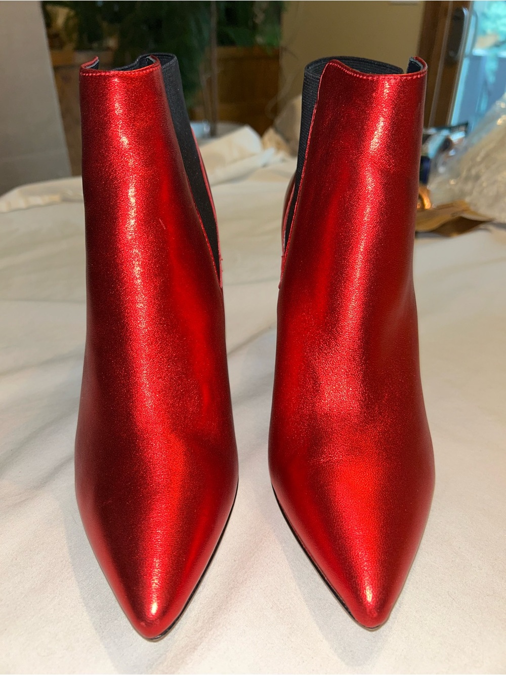 NIB Boden Women's Red Metallic Pointed-Toe Ankle Boots 10
